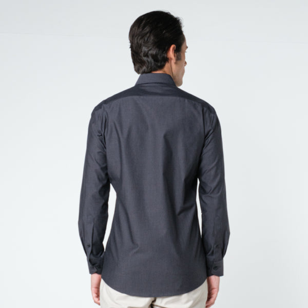 OLYMP LUXOR Shirt เสื้อเชิ้ตชายแขนยาว ทรงหลวม สีเทาเข้ม 