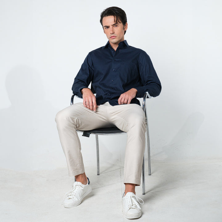 OLYMP LUXOR Shirt เสื้อเชิ้ตสีกรมท่า ทรงหลวม ใส่สบาย รีดง่าย 