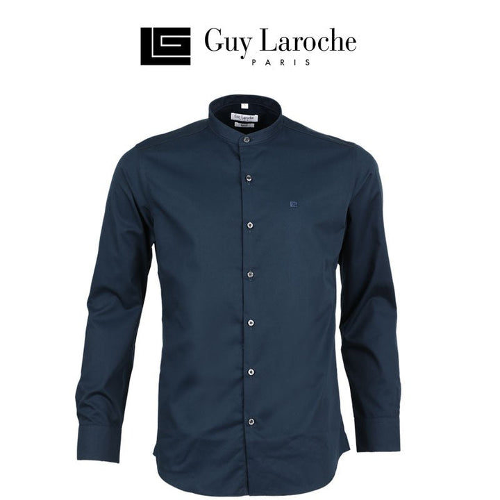Guy Laroche เสื้อเชิ้ต คอจีน สีพื้น ปักโลโก้ (BAB6201P3) Guy Laroche