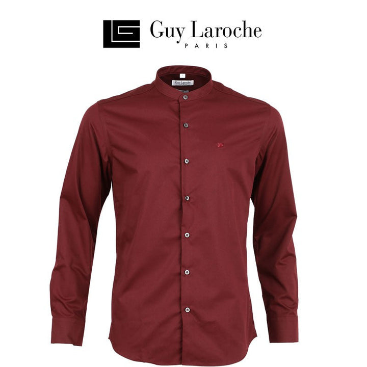 Guy Laroche เสื้อเชิ้ต คอจีน สีพื้น ปักโลโก้ (BAB6201P3) Guy Laroche