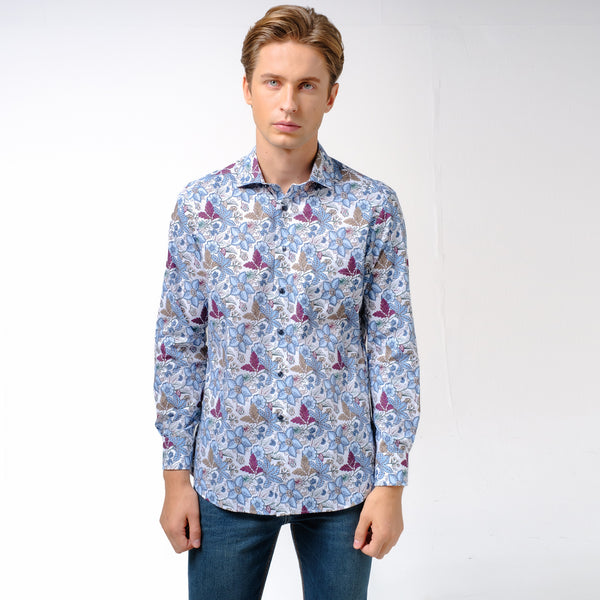 OLYMP LUXOR Shirt เสื้อเชิ้ตพิมพ์ลายดอกไม้ ทรงหลวม ใส่สบาย รีดง่าย 