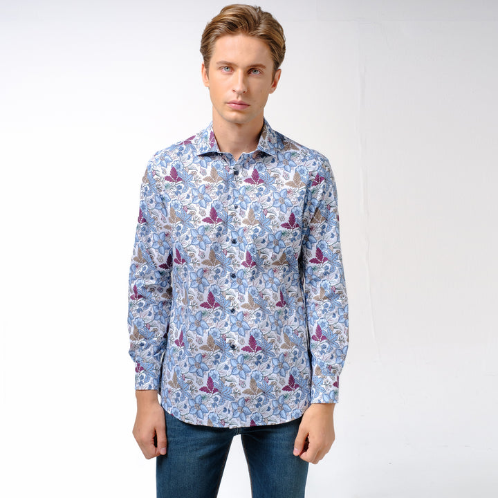 OLYMP LUXOR Shirt เสื้อเชิ้ตพิมพ์ลายดอกไม้ ทรงหลวม ใส่สบาย รีดง่าย 