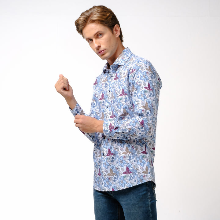 OLYMP LUXOR Shirt เสื้อเชิ้ตพิมพ์ลายดอกไม้ ทรงหลวม ใส่สบาย รีดง่าย 