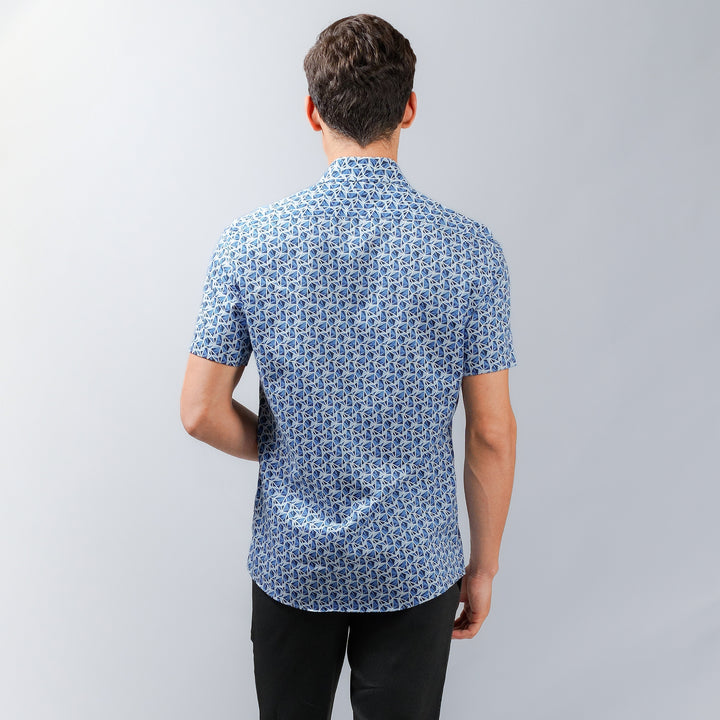 OLYMP LUXOR Shirt เสื้อเชิ้ต พิมพ์ลายกราฟิกสีน้ำเงิน ใส่สบาย รีดง่าย 