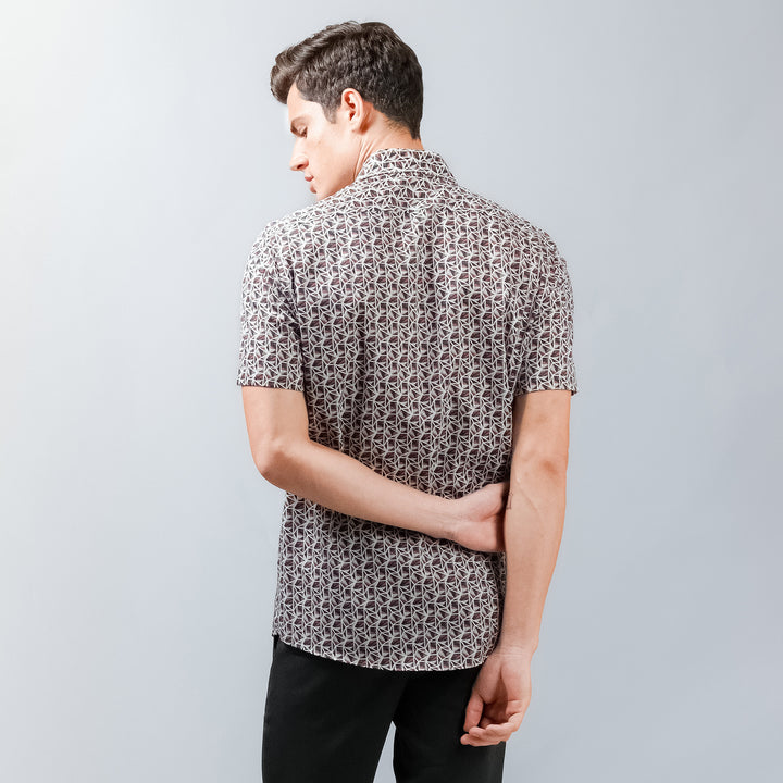 OLYMP LUXOR Shirt เสื้อเชิ้ต พิมพ์ลายกราฟิกสีเขียว-แดง ใส่สบาย รีดง่าย 