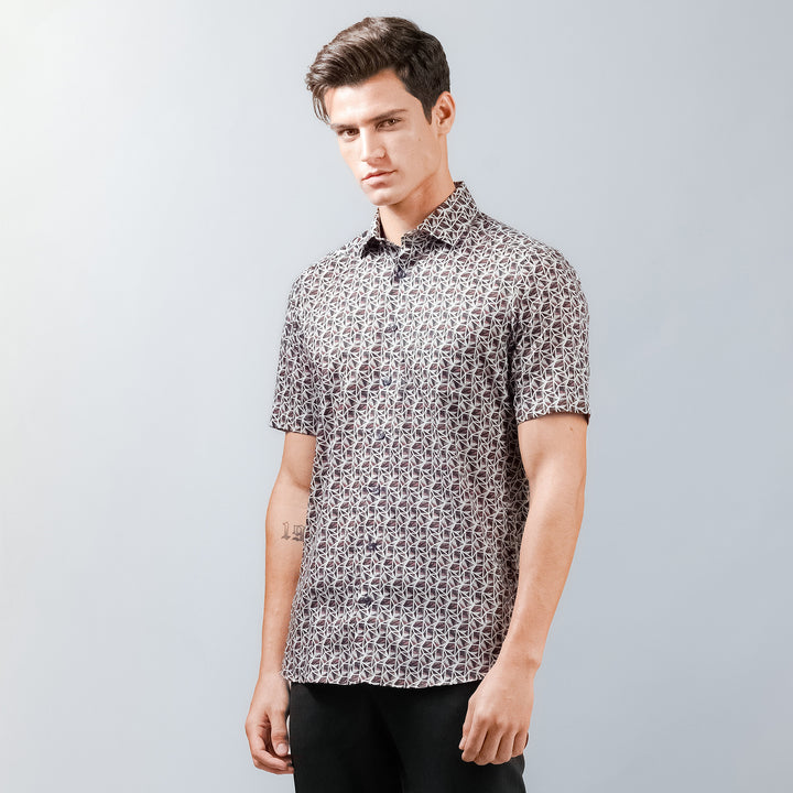 OLYMP LUXOR Shirt เสื้อเชิ้ต พิมพ์ลายกราฟิกสีเขียว-แดง ใส่สบาย รีดง่าย 