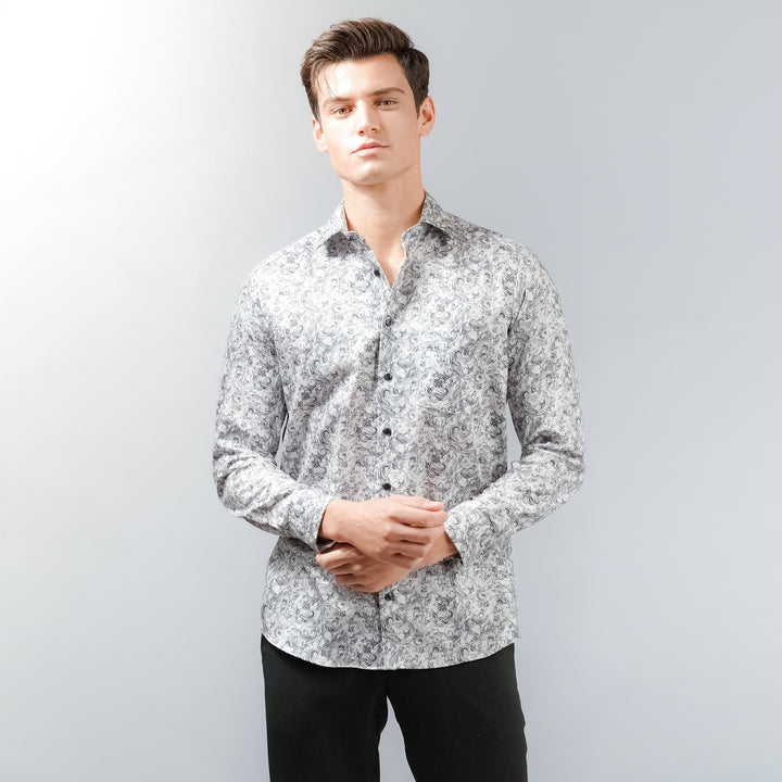OLYMP LUXOR Shirt เสื้อเชิ้ตสีขาวพิมพ์ลาย กราฟิก ใส่สบาย รีดง่าย 