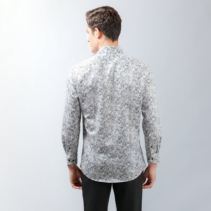 OLYMP LUXOR Shirt เสื้อเชิ้ตสีขาวพิมพ์ลาย กราฟิก ใส่สบาย รีดง่าย 