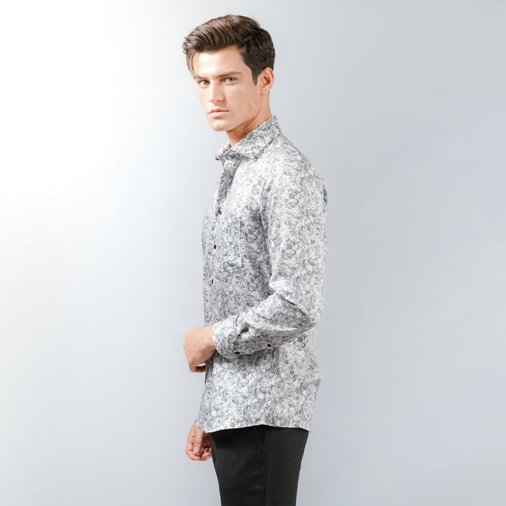 OLYMP LUXOR Shirt เสื้อเชิ้ตสีขาวพิมพ์ลาย กราฟิก ใส่สบาย รีดง่าย 