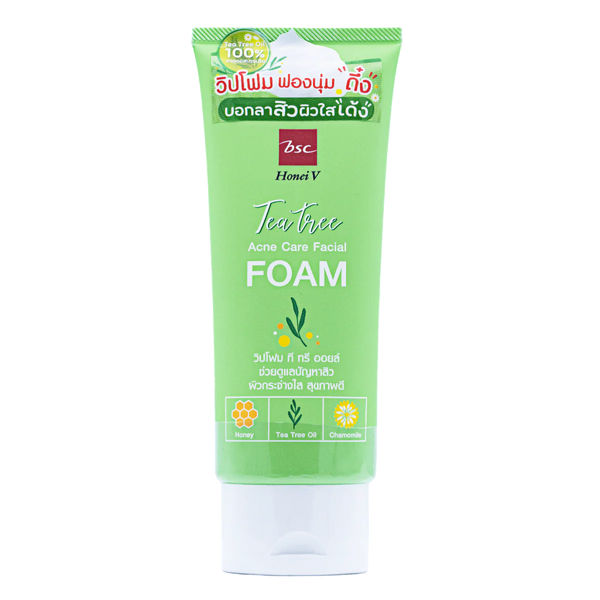 [ SET 1 แถม 2 ]  ซื้อ HONEI V BSC TEA TREE ACNE CARE FACIAL CLEANSER เจลล้างหน้า ดูแลผิวเป็นสิวง่าย 1 ชิ้น    แถม HONEI V BSC TEA TREE ACNE CARE FACIAL FOAM ฮันนี่ วี บีเอสซี ที ทรี แอคเน่ แคร์ เฟเชียล โฟม  2 ชิ้น HONEI V BSC