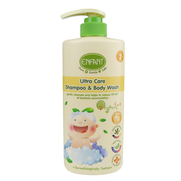 Enfant อองฟองต์ Organic Plus Ultra Care Shampoo & Body Wash อาบน้ำสระผมในขวดเดียวสำหรับเด็ก 2 ปีขึ้นไป สูตร Anti Bacterial 500 ml.