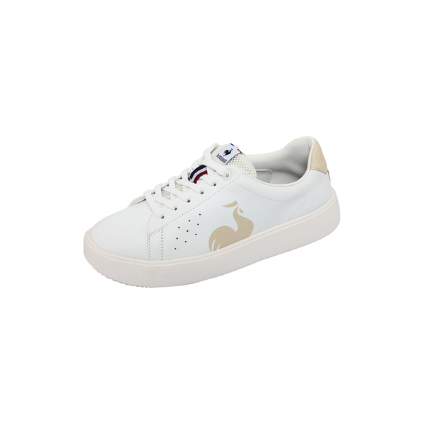 le coq sportif รองเท้าผู้หญิง รุ่น LCS FOURCHE PF LT สีขาว-เบจ(รองเท้าผ้าใบสีขาว, รองเท้าแฟชั่น, แบบผูกเชือก, Unisex)