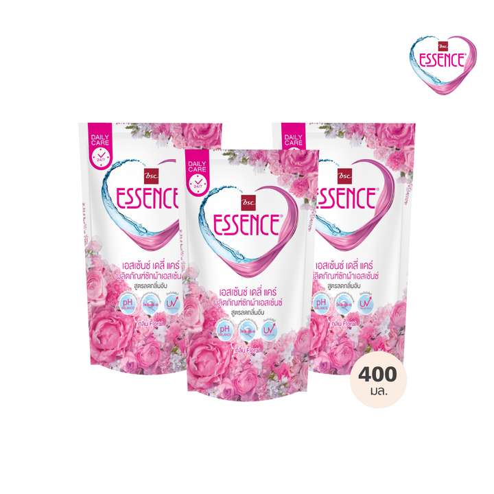 เอสเซ้นซ์ เดลี่แคร์ ผลิตภัณฑ์ซักผ้า สูตรลดกลิ่นอับ กลิ่นฟลอรัล 400 มล.(1 แพค บรรจุ 3 ถุง)