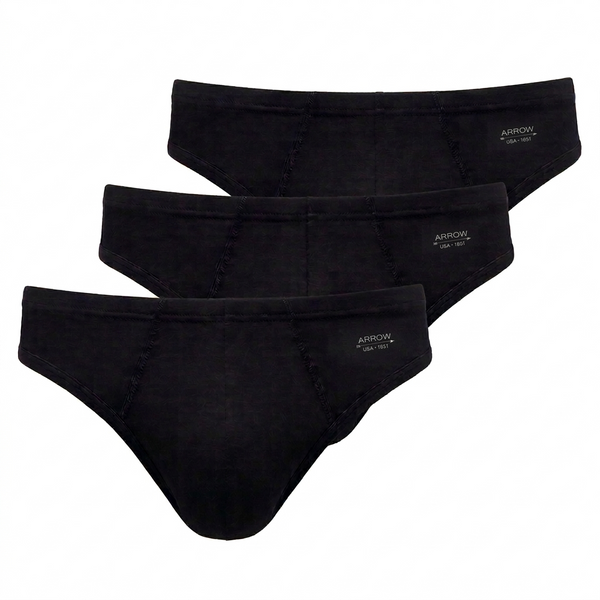 ARROW COTTON 100% BIKINI (Pack 3) สีดำ 3 ตัว กางเกงในชาย Pack 3 ตัว รุ่น MXWB93CA6CR-BL ARROW