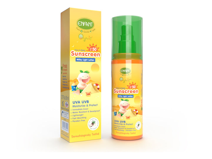 Enfant อองฟองต์ Organic Plus Face & Body Sunscreen Milky Light Lotion SPF 50 PA+++ โลชั้นกันแดด สูตรอ่อนโยนสำหรับเด็ก 70 ml. ENFANT