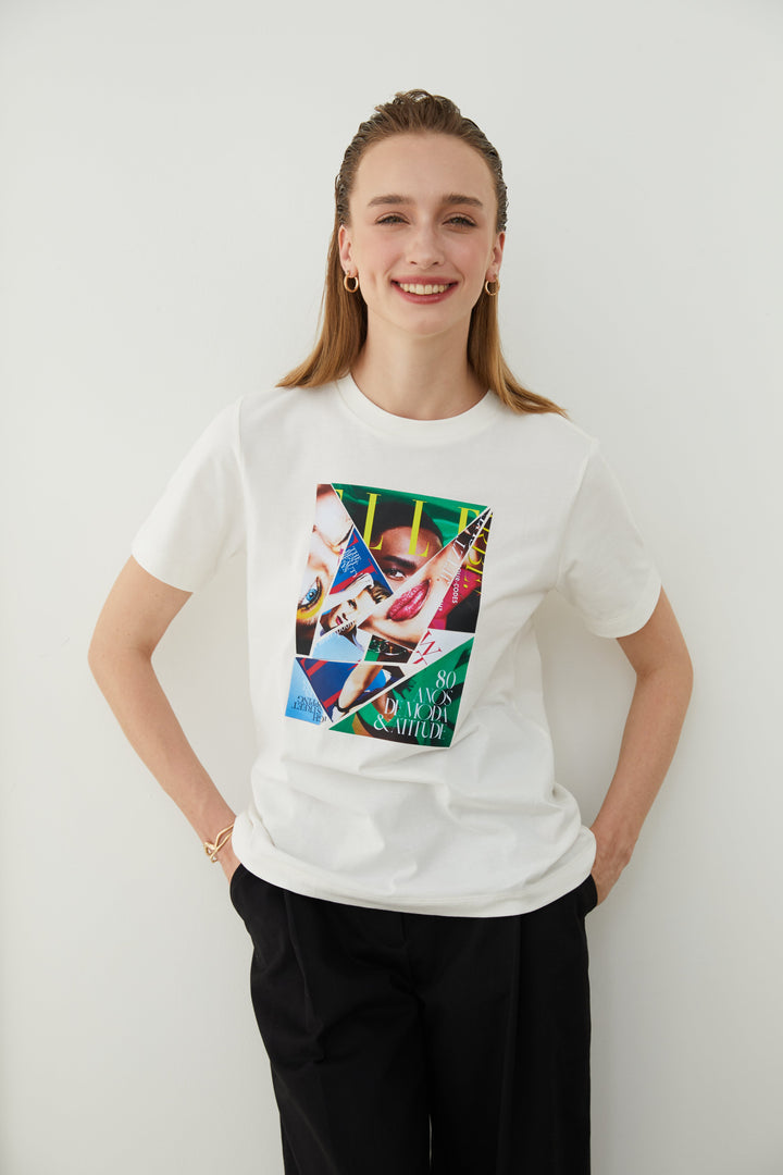 ELLE เสื้อยืด T-SHIRT ผ้า COTTON แขนสั้น ทรง BASIC สกรีนลายกราฟฟิค ELLE LIMITED EDITION COLLECTION ELLE 80 YEARS รุ่น W3K718 Elle