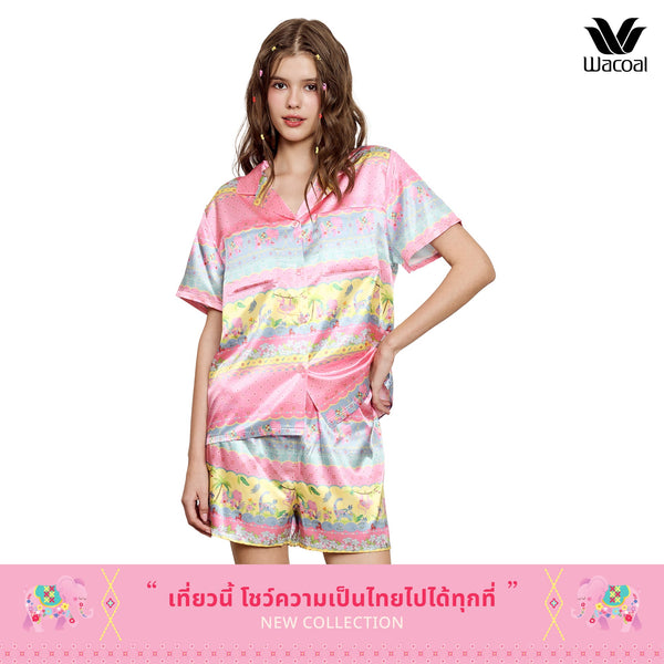 Wacoal Sleepwear ชุดนอนกันโป๊ เสื้อแขนสั้น กางเกงขาสั้น รุ่น WN7V11 