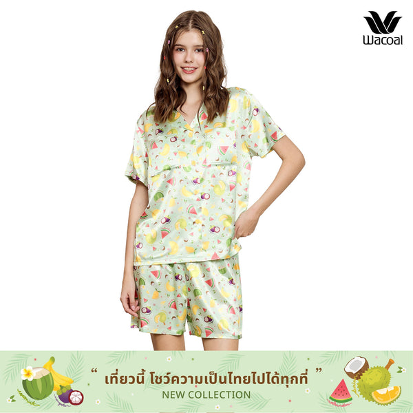 Wacoal Sleepwear ชุดนอนกันโป๊ เสื้อแขนสั้น กางเกงขาสั้น รุ่น WN7V12 