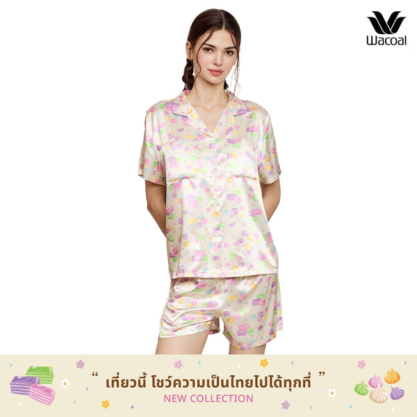 Wacoal Sleepwear ชุดนอนกันโป๊ เสื้อแขนสั้น กางเกงขาสั้น รุ่น WN7V14 