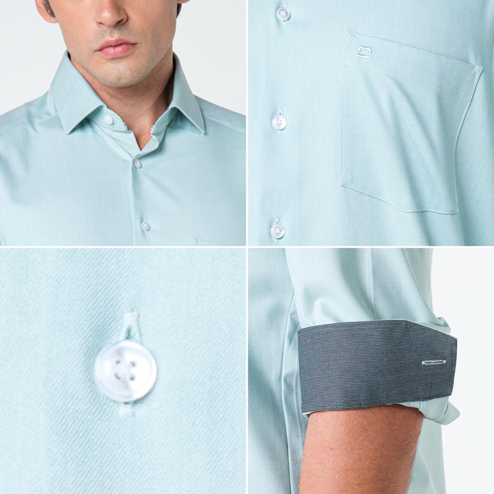 OLYMP 24/Seven LUXOR Shirt เสื้อเชิ้ตปรับอุณหภูมิ  สีเขียว ผ้าเท็กเจอร์แต่งปก ทรงหลวม ยืดหยุ่นได้ดี  ควบคุมกลิ่น เบาเหมือนสวมใส่ชุดกีฬา 