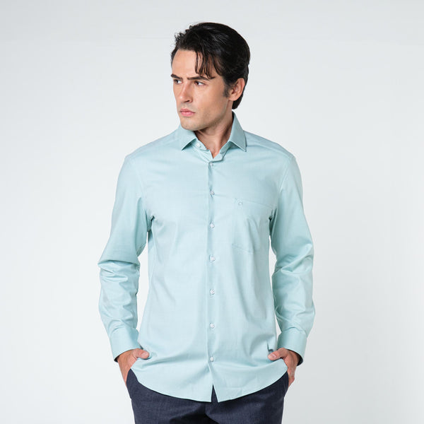 OLYMP 24/Seven LUXOR Shirt เสื้อเชิ้ตปรับอุณหภูมิ  สีเขียว ผ้าเท็กเจอร์แต่งปก ทรงหลวม ยืดหยุ่นได้ดี  ควบคุมกลิ่น เบาเหมือนสวมใส่ชุดกีฬา 