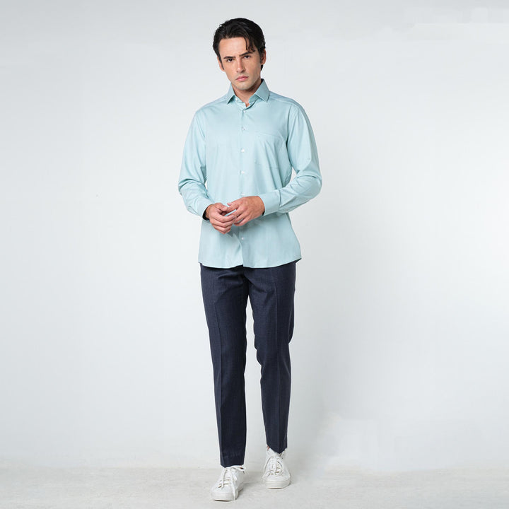 OLYMP 24/Seven LUXOR Shirt เสื้อเชิ้ตปรับอุณหภูมิ  สีเขียว ผ้าเท็กเจอร์แต่งปก ทรงหลวม ยืดหยุ่นได้ดี  ควบคุมกลิ่น เบาเหมือนสวมใส่ชุดกีฬา 