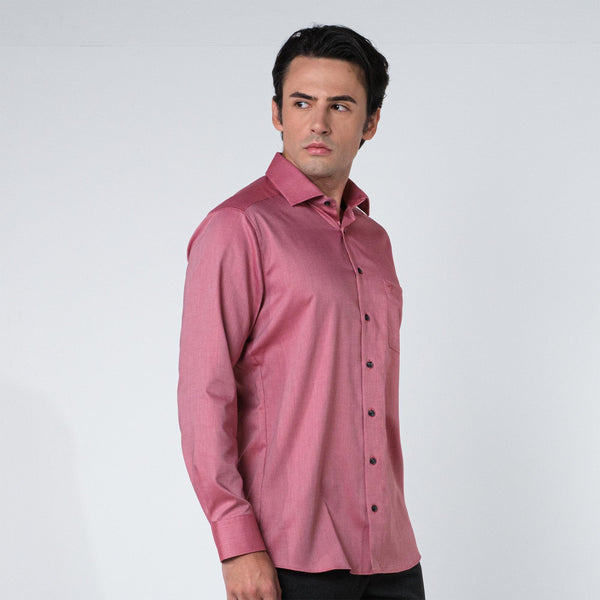 OLYMP เสื้อเชิ้ตชาย แขนยาว สีแดงเข้ม ผ้าเท็กเจอร์ ทรงหลวม ใส่สบาย รีดง่าย 