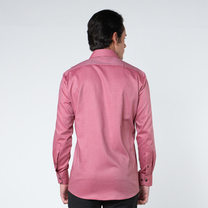 OLYMP เสื้อเชิ้ตชาย แขนยาว สีแดงเข้ม ผ้าเท็กเจอร์ ทรงหลวม ใส่สบาย รีดง่าย 