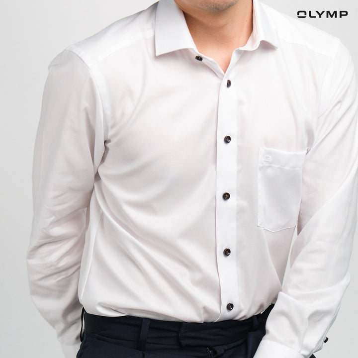 OLYMP  LUXOR Shirt เสื้อเชิ้ตผู้ชายแขนยาว สีขาว ผ้าเท็กเจอร์ ใส่สบาย รีดง่าย AUTU24 