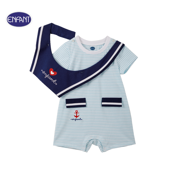 ENFANT (อองฟองต์) ชุดหมีแขนสั้น สำหรับเด็ก 0-12 เดือน คอลเล็กชั่น Marine ผ้าคอตตอน 100% สีฟ้า 