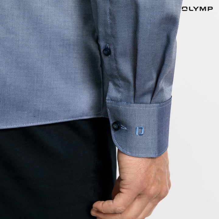 OLYMP  Level Five Shirt เสื้อเชิ้ตผู้ชายแขนยาว สีกรมท่า ผ้าเท็กเจอร์ ทรงพอดีตัว ยืดหยุ่นได้ดี รีดง่าย  AUTU24 
