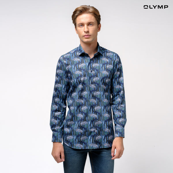 OLYMP  Level Five Shirt เสื้อเชิ้ตชาย ลายพิมพ์ ดอกไม้ ทรงพอดีตัว ยืดหยุ่นได้ดี รีดง่าย SPRI24 