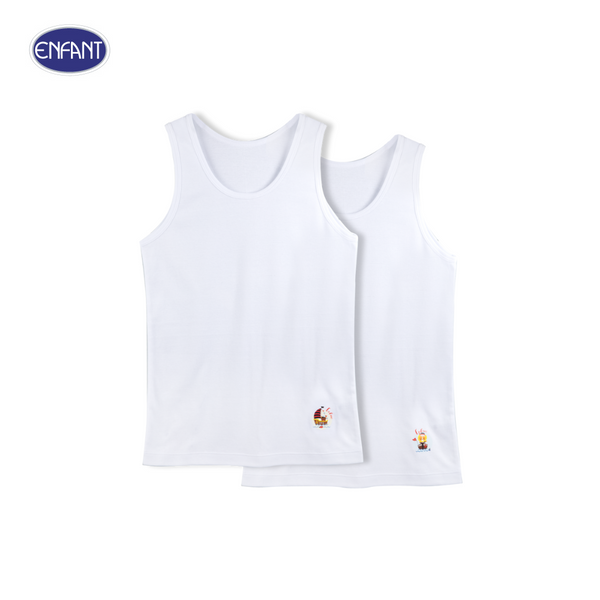 ENFANT (อองฟองต์) เสื้อกล้ามเด็กผู้ชาย สำหรับเด็กอายุ 10-16 ปี ไซซ์ XL-3XL พิมพ์ลายการ์ตูน แพ็ค 2 ตัว คละลาย สีขาว