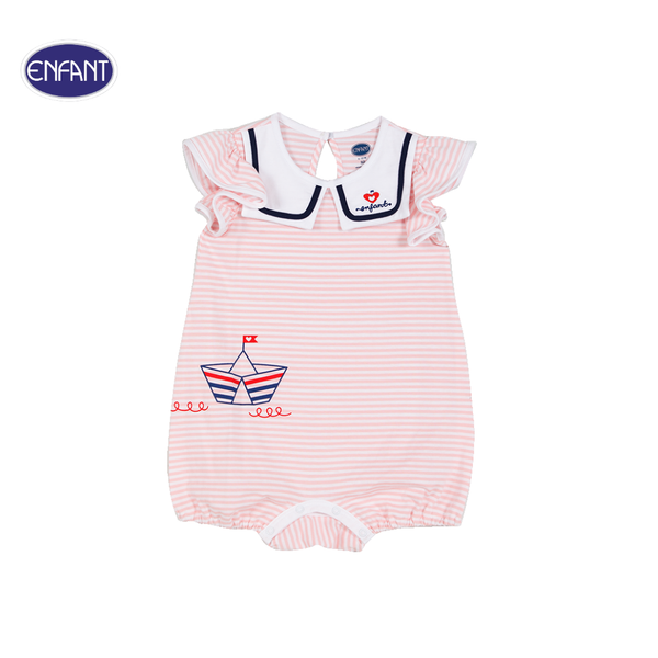 ENFANT (อองฟองต์) ชุดหมีแขนสั้น สำหรับเด็กหญิง 0-12 เดือน คอลเล็กชั่น Marine ผ้าคอตตอน 100% สีชมพู 