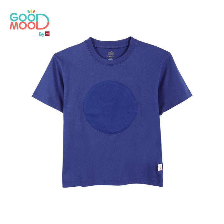 Good Mood by bsc เสื้อยืดคอกลม แขนสั้น สีน้ำเงิน + PATCHES ลายตัวเลข 6 ชิ้น สำหรับเด็กอายุ 2-9 ปี ผ้าคอตตอน ICCSHOPPING