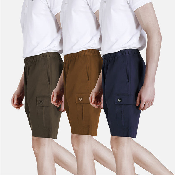 ARROW CARGO SHORT PANTS กางเกงขาสั้นคาร์โก้เอวยางยืด เซ็ท 3 ตัว สีกรม, กากี, น้ำตาล สุดคุ้ม MHCC2B9 ARROW