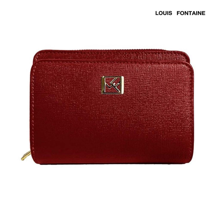 Louis fontaine กระเป๋าสตางค์พับสั้นซิปรอบ แยกช่องนามบัตร รุ่น Lucky - สีแดง ICCSHOPPING