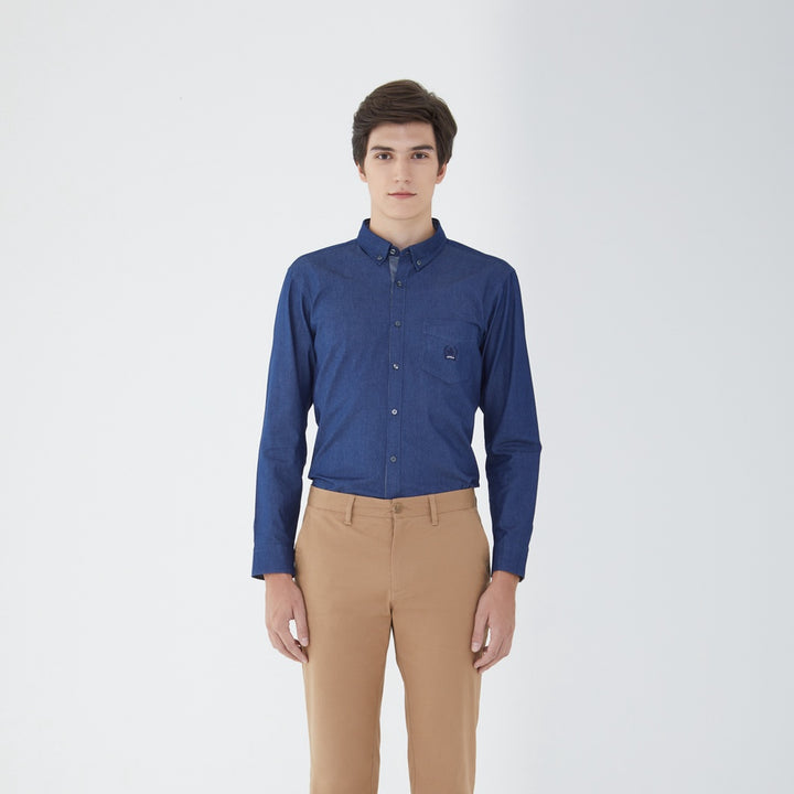 ARROW SOFT JEAN SHIRT - เนื้อยีนส์บาง สวมใส่สบาย- เสื้อเชิ้ตลำลองแขนยาวสีกรม ทรง SLIM FIT รหัส MACS774 NV 