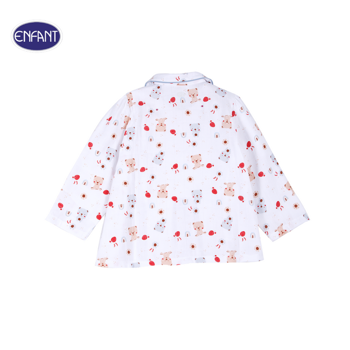 ENFANT (อองฟองต์) ชุดนอนแขนยาว+กางเกงขายาว สำหรับเด็กหญิง 1-10 ปี คอลเล็กชั่น Little Bear ผ้าคอตตอนผสมใยไผ่ สีขาว ENFANT