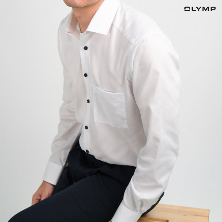 OLYMP  LUXOR Shirt เสื้อเชิ้ตผู้ชายแขนยาว สีขาว ผ้าเท็กเจอร์ ใส่สบาย รีดง่าย AUTU24 