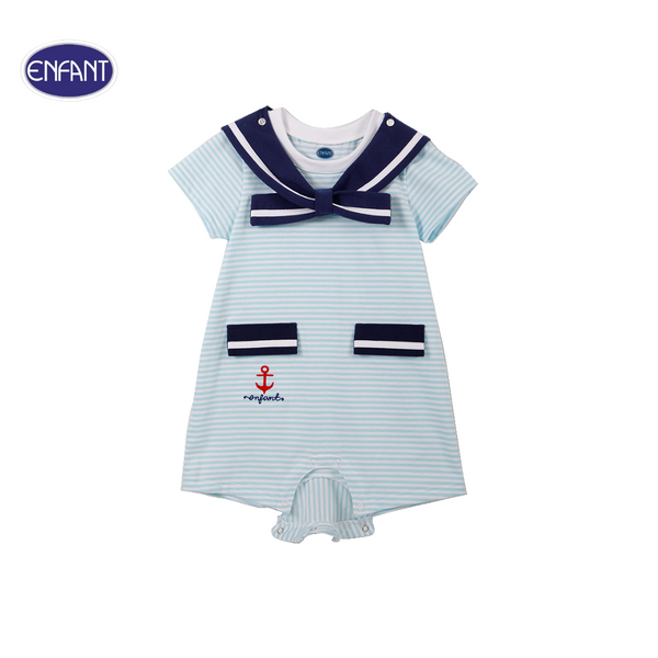 ENFANT (อองฟองต์) ชุดหมีแขนสั้น สำหรับเด็ก 0-12 เดือน คอลเล็กชั่น Marine ผ้าคอตตอน 100% สีฟ้า 