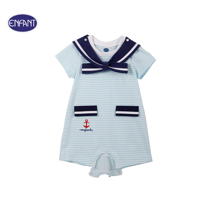 ENFANT (อองฟองต์) ชุดหมีแขนสั้น สำหรับเด็ก 0-12 เดือน คอลเล็กชั่น Marine ผ้าคอตตอน 100% สีฟ้า 