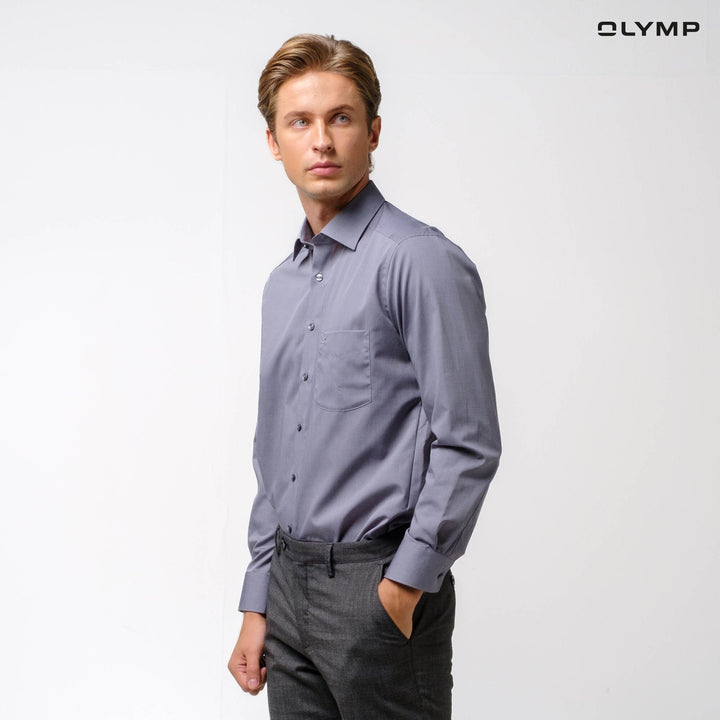 OLYMP LUXOR Shirt เสื้อเชิ้ตชาย  สีเทา ผ้าเท็กเจอร์ลายขัด ทรงหลวม ใส่สบาย รีดง่าย  NOSLUX 