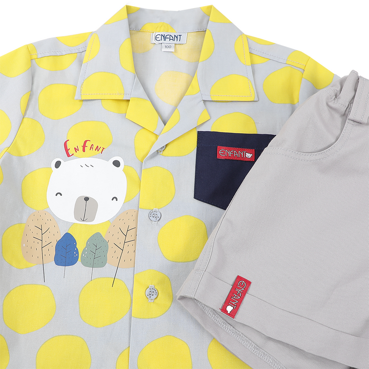 ENFANT (อองฟองต์) เสื้อแขนสั้น+กางเกงขาสั้น สำหรับเด็ก 6 เดือน - 8 ปี คอลเล็กชั่น Happy Polka Dots สีเทาจุดเหลือง 