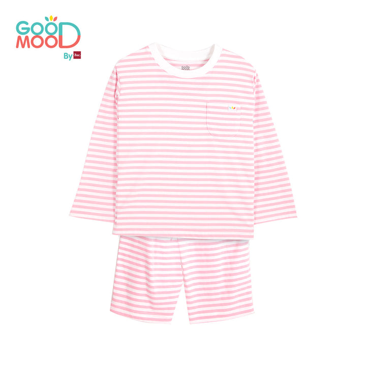 Good Mood by bsc ชุดนอนแขนยาว+กางเกงขายาวลายริ้ว สีชมพู สำหรับเด็กอายุ 2-9 ปี ผ้า Single Cotton ENFANT
