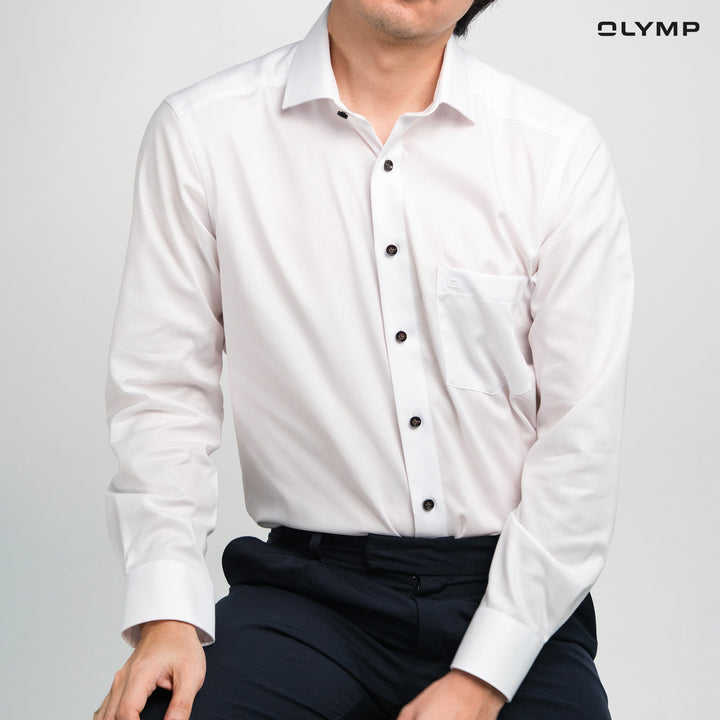 OLYMP  LUXOR Shirt เสื้อเชิ้ตผู้ชายแขนยาว สีขาว ผ้าเท็กเจอร์ ใส่สบาย รีดง่าย AUTU24 