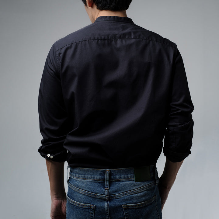 era-won เสื้อเชิ้ต ทรงปกติ Dress Shirt แขนยาว สี Black คอจีน 