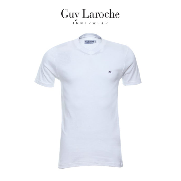 Guy Laroche เสื้อ T-Shirt ผ้า 100% Cotton คอวีเนื้อแน่นนุ่มสบาย สีขาว 