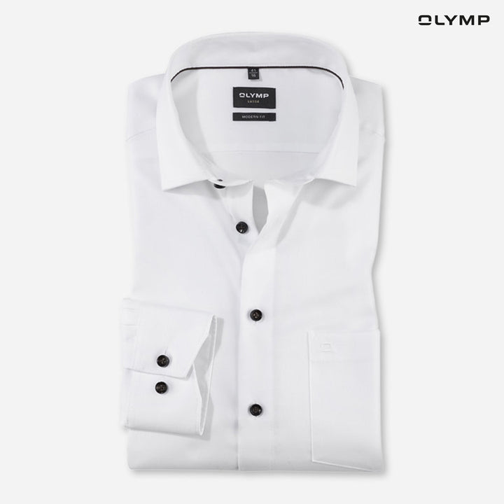 OLYMP  LUXOR Shirt เสื้อเชิ้ตผู้ชายแขนยาว สีขาว ผ้าเท็กเจอร์ ใส่สบาย รีดง่าย AUTU24 