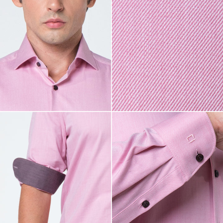 OLYMP  24/Seven Level Five Shirt เสื้อเชิ้ตปรับอุณหภูมิ  สีชมพู ผ้าเท็กเจอร์แต่งปก ทรงพอดีตัว ยืดหยุ่นได้ดี  ควบคุมกลิ่น เบาเหมือนสวมใส่ชุดกีฬา  SUMM24 